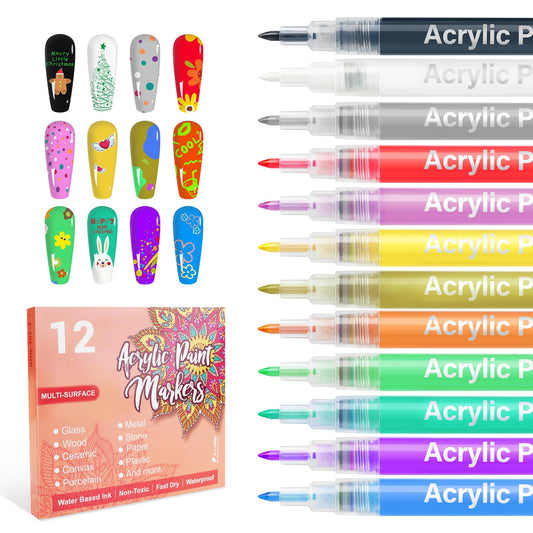 LKE 12-color nail art pens set packaging highlights vibrant hues for quick DIY manicures.