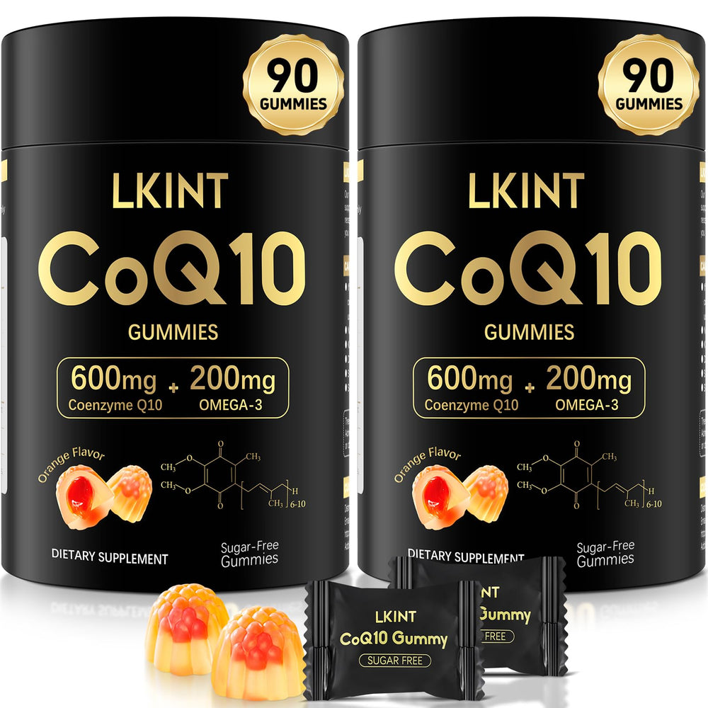 LKINT CoQ10 gummies orange bottle shown for daily heart energy support