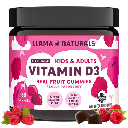 Hero image of Llama Naturals Vitamin D3 Raspberry gummies, 60 count bottle