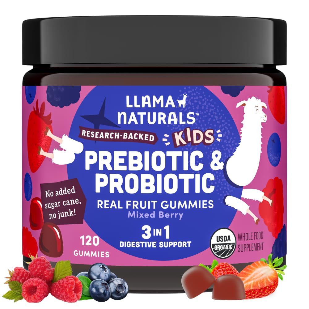 Llama Naturals kids probiotic prebiotic gummies mixed berry flavor hero image