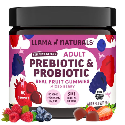 Llama Naturals Probiotics bottle with Mixed Berry label