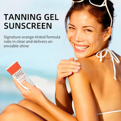 LMDGDS Orange Tanning Gel Sunscreen travel size fits easily in a bag.