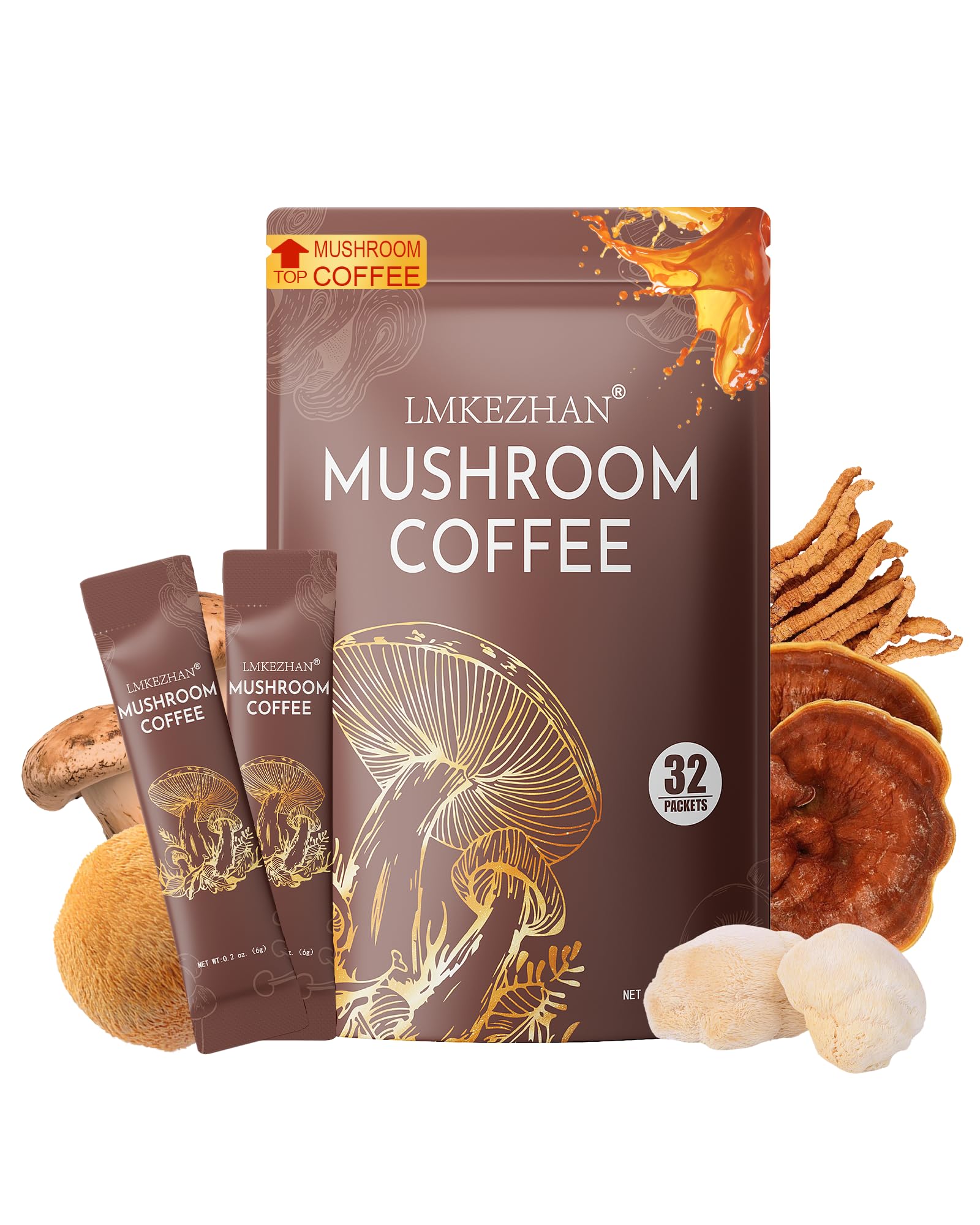 LMKEZHAN Mushroom Coffee box with 32 single-serve sticks
