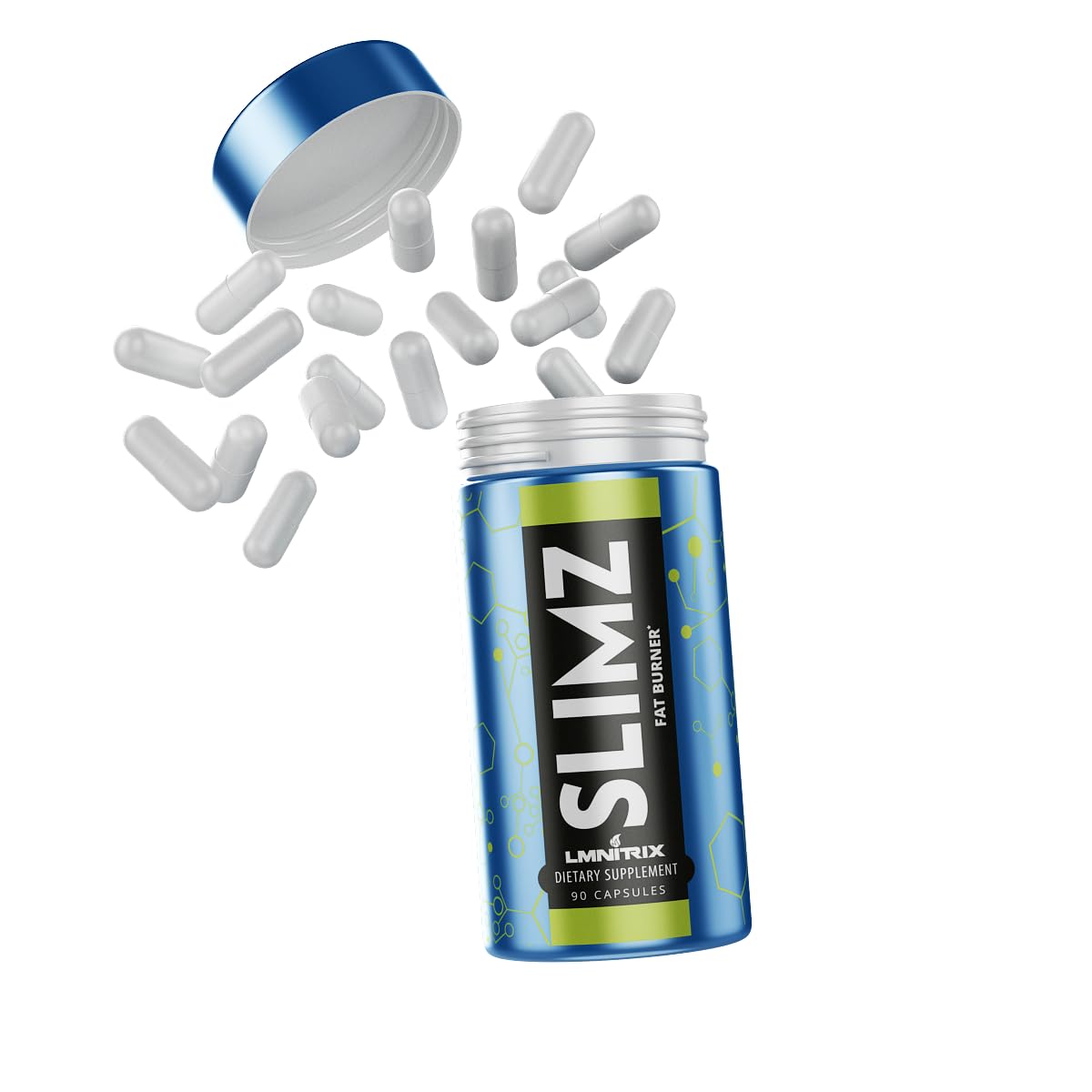 LMNITRIX SLIMZ Fat Burner bottle and capsules on white