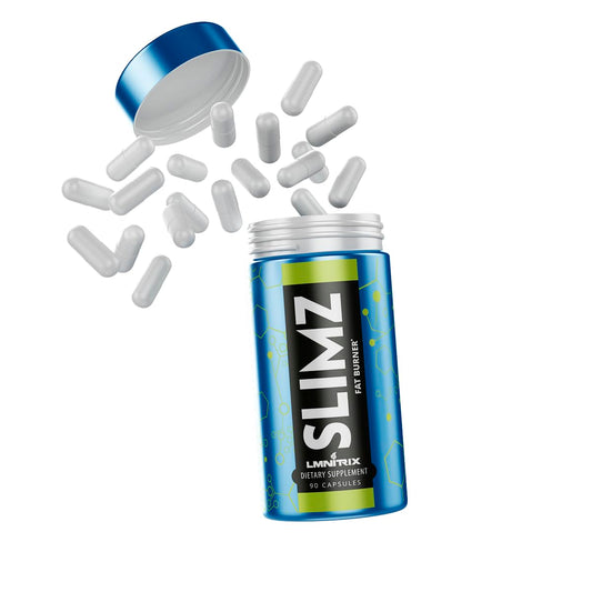 LMNITRIX SLIMZ Fat Burner bottle and capsules on white