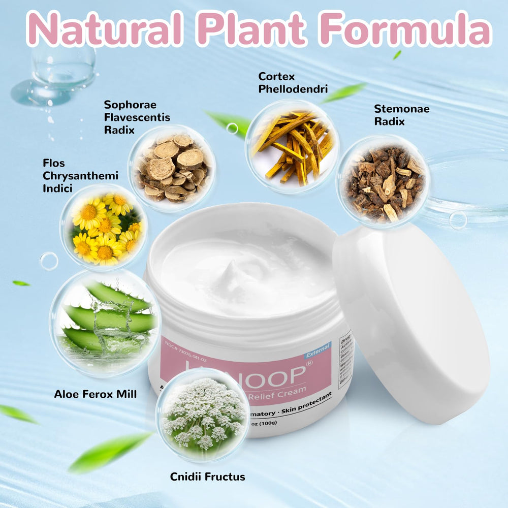 LMNOOP Baby Eczema Relief Cream natural ingredients graphic emphasizes herbal blend