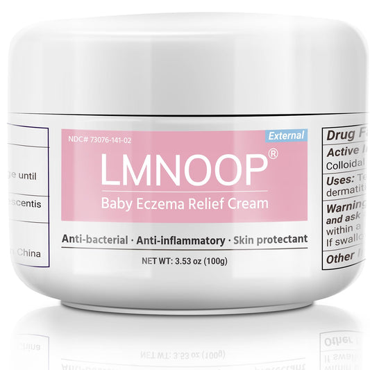 LMNOOP Baby Eczema Relief Cream packaging highlights all-natural formula for gentle protection