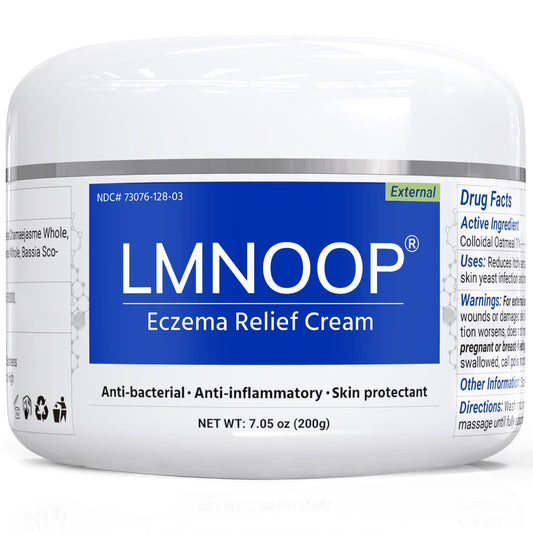 LMNOOP eczema cream bottle close-up for soothing skin relief