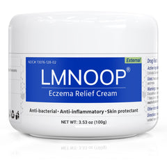 LMNOOP eczema cream tube closeup shows a rich, soothing formula for irritated skin.