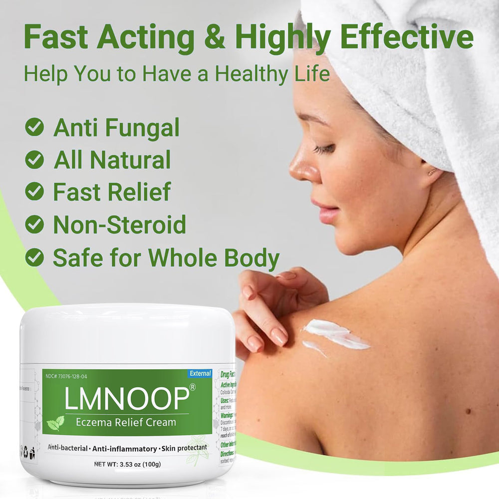 LMNOOP Eczema Therapy Cream closeup highlights menthol hint and soothing texture.