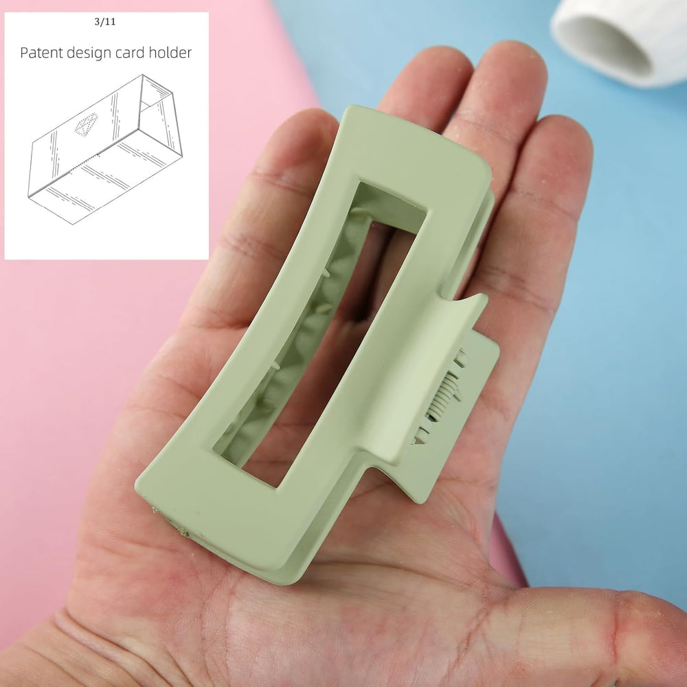 Loanzeg sage green square clip, sleek half bun styling.