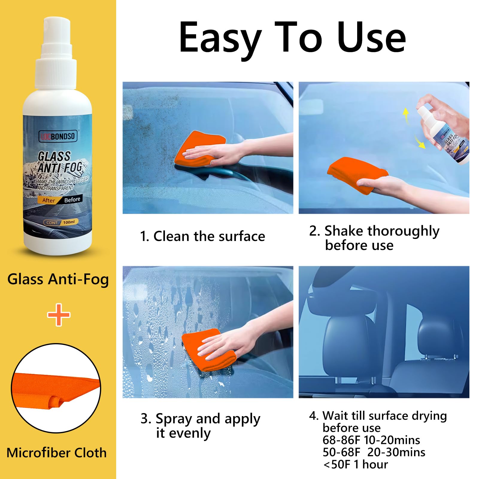 Car windshield treated with LOCBONDSO anti-fog spray for clear visibility