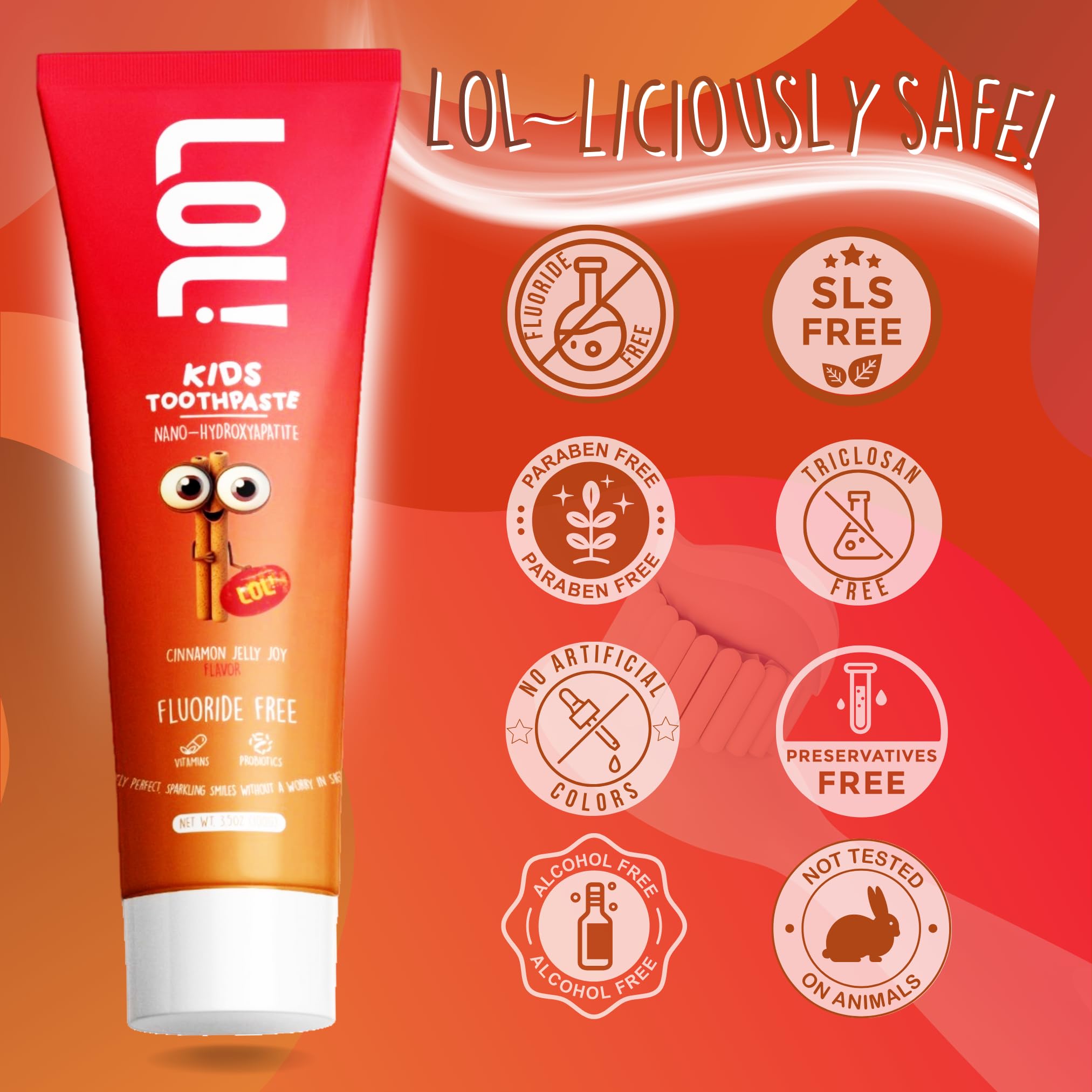Cinnamon-flavored kids toothpaste label