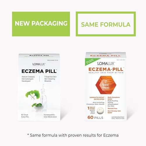 Loma Lux Eczema Pills Made in USA badge and safety labeling.