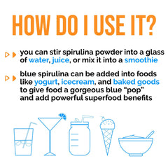 Lone Star Botanicals blue spirulina powder, 300 servings for color and nutrition.