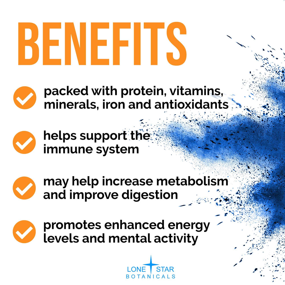 Blue spirulina powder for shakes and bowls, natural colorant from Lone Star Botanicals.