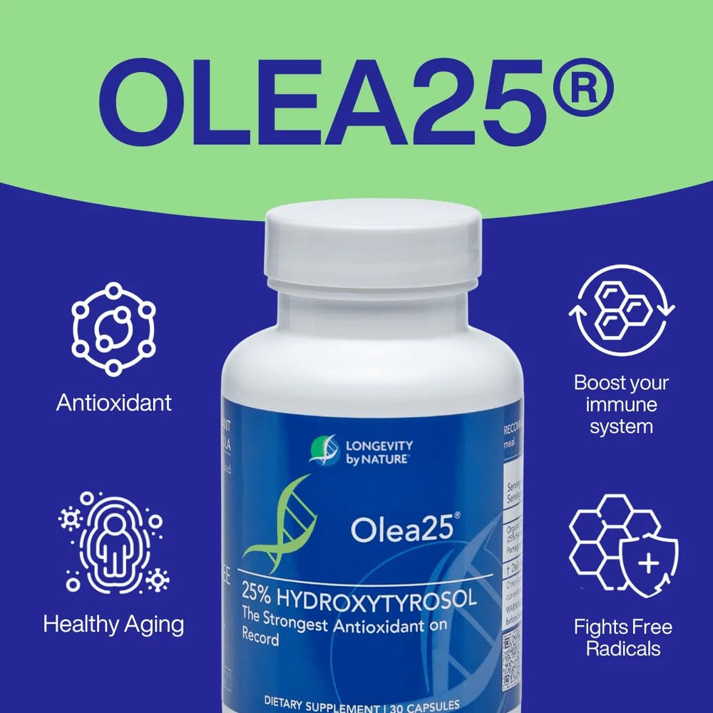 Close-up of Longevity by Nature olive leaf extract capsules