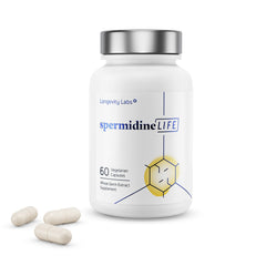 Longevity Labs spermidineLIFE bottle with capsules on white background