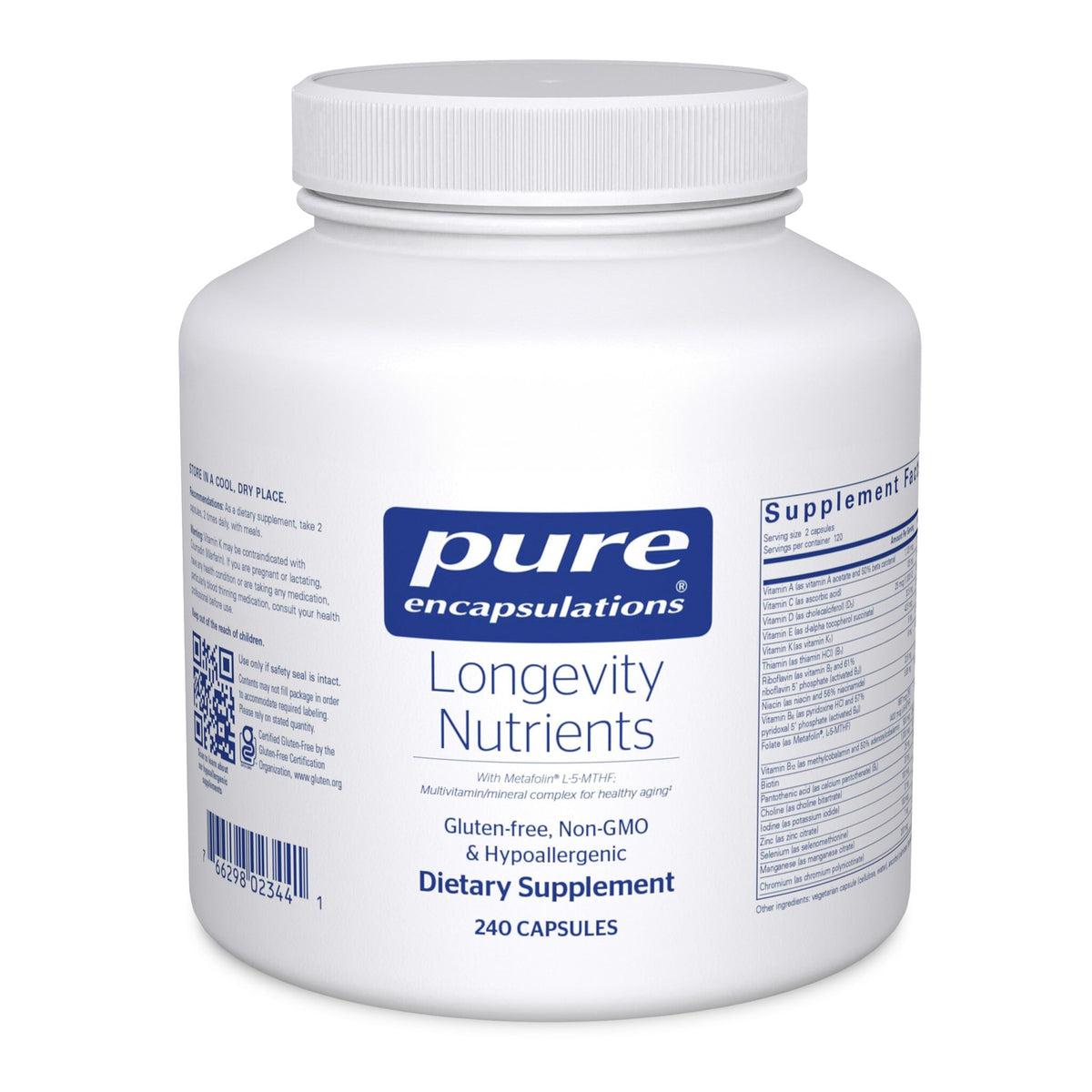 Pure Encapsulations Longevity Nutrients bottle with label