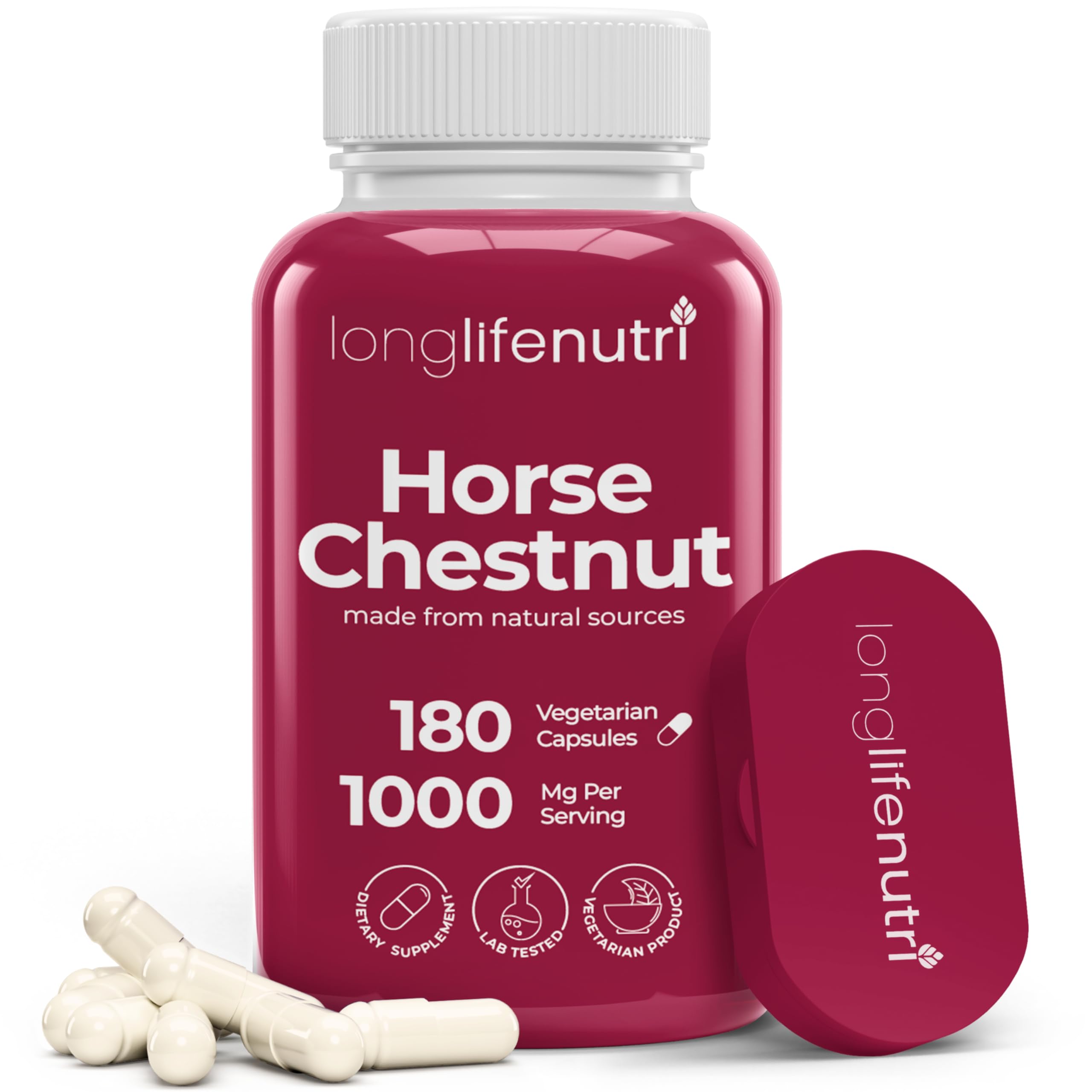 LongLifeNutri Horse Chestnut Extract 500mg bottle with 180 capsules