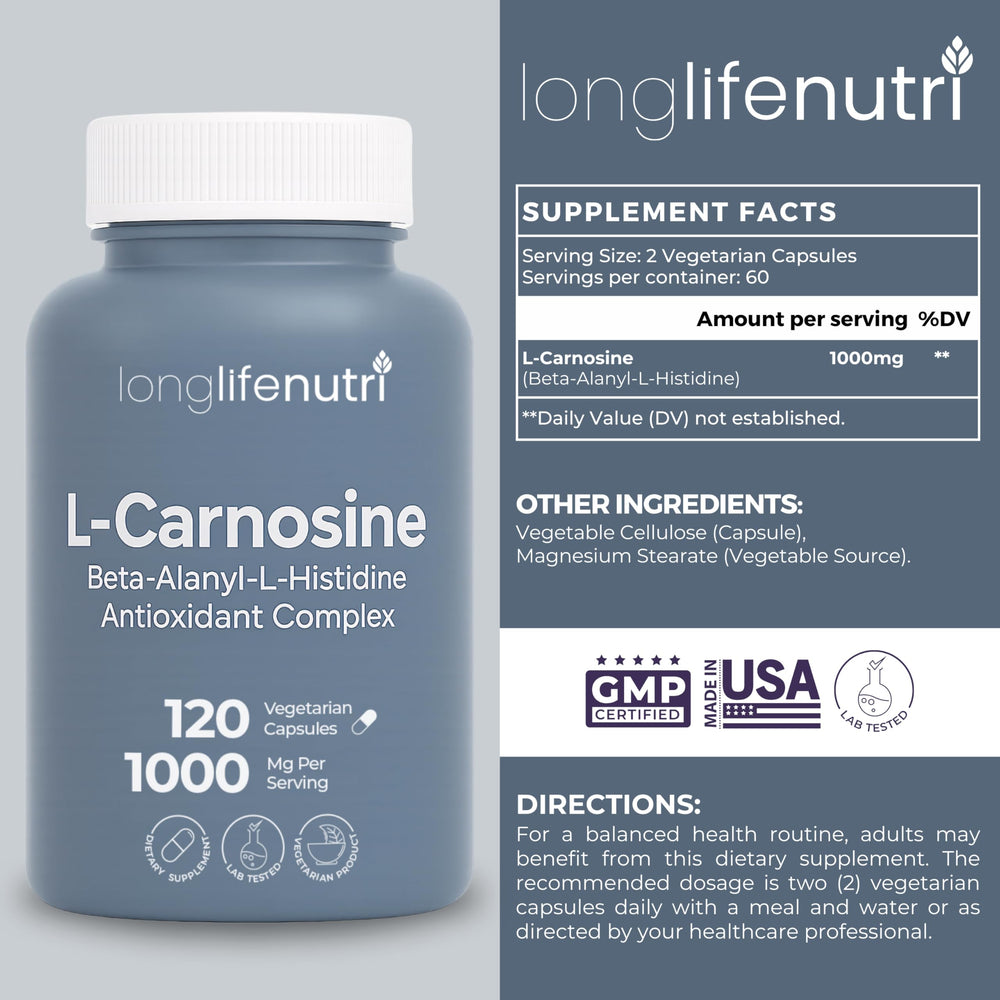 L-Carnosine 1000mg capsules in bottle