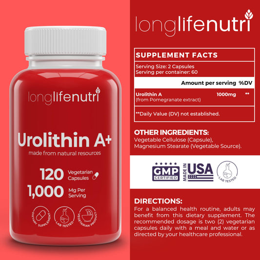 Organic pomegranate extract and ingredients of Urolithin A+