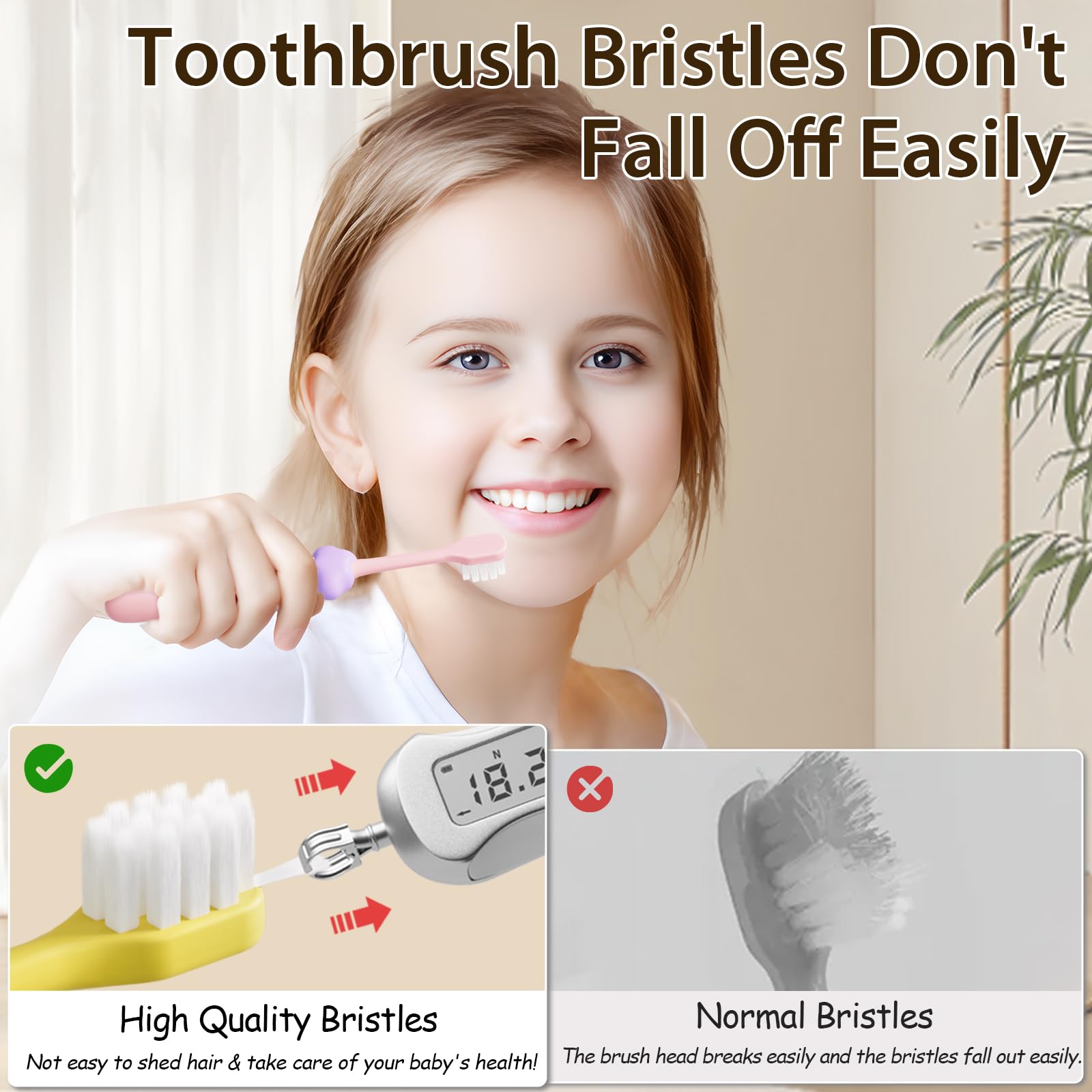 Close-up of ultra-soft nylon bristles on Lonlown kid toothbrush