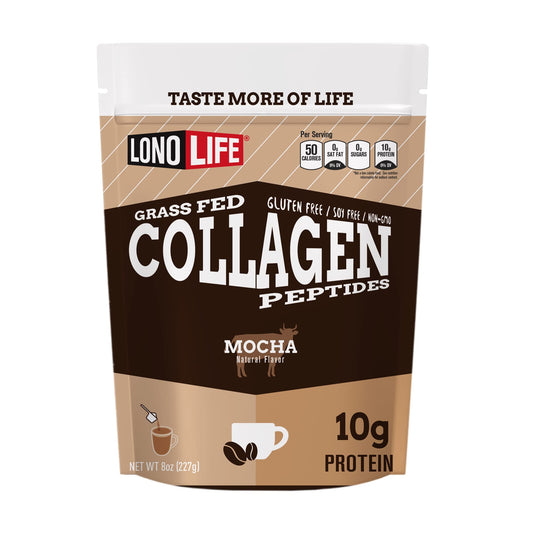 LonoLife Mocha Collagen Peptides 8-ounce bulk container
