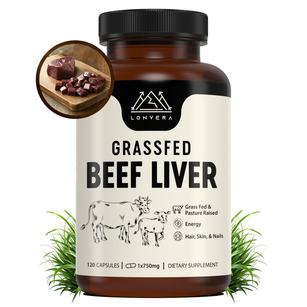 Lonvera grass-fed beef liver supplement bottle with 120 capsules