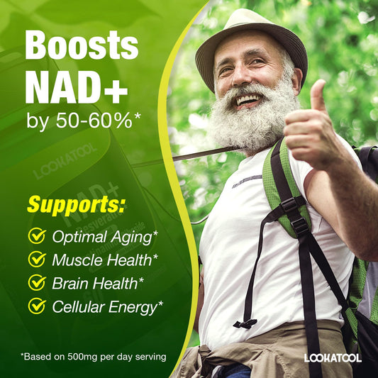 Lookatool NAD+ Resveratrol capsules bottle close-up