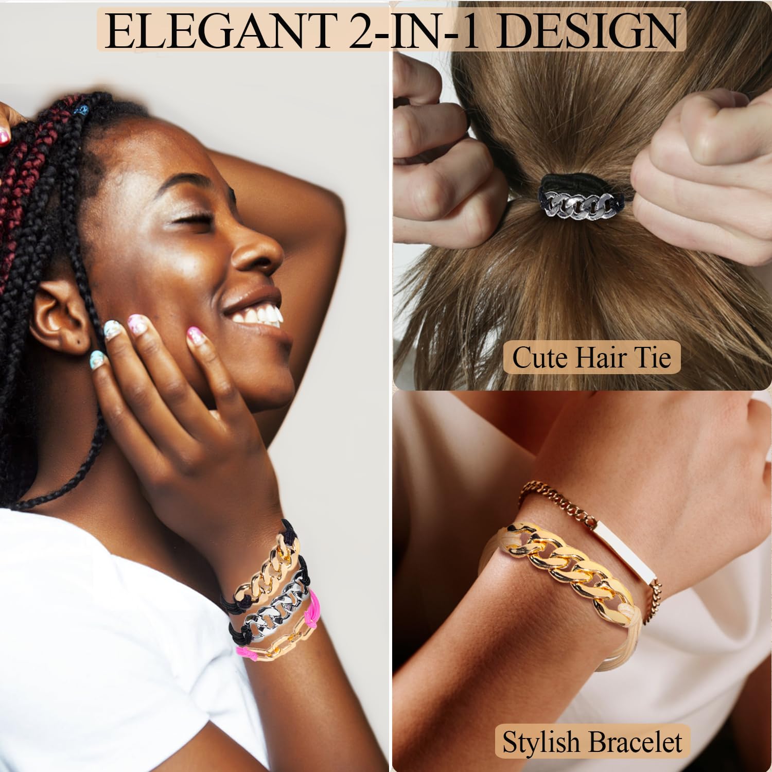 Loqpol Cuban chain style hair ties designed for chic, secure ponytails.