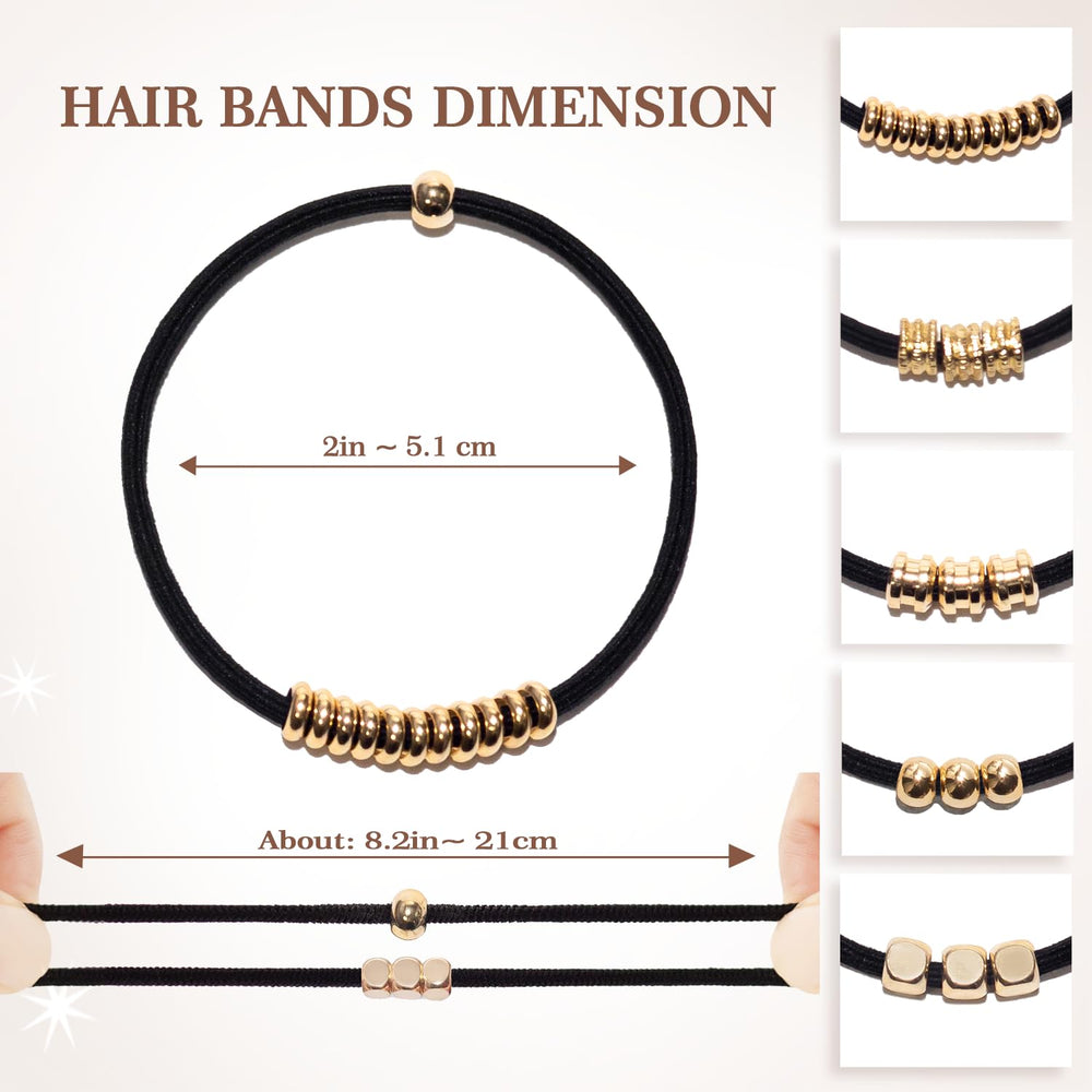Loqpol gold wearable ponytail holder on wrist showing two-in-one design.