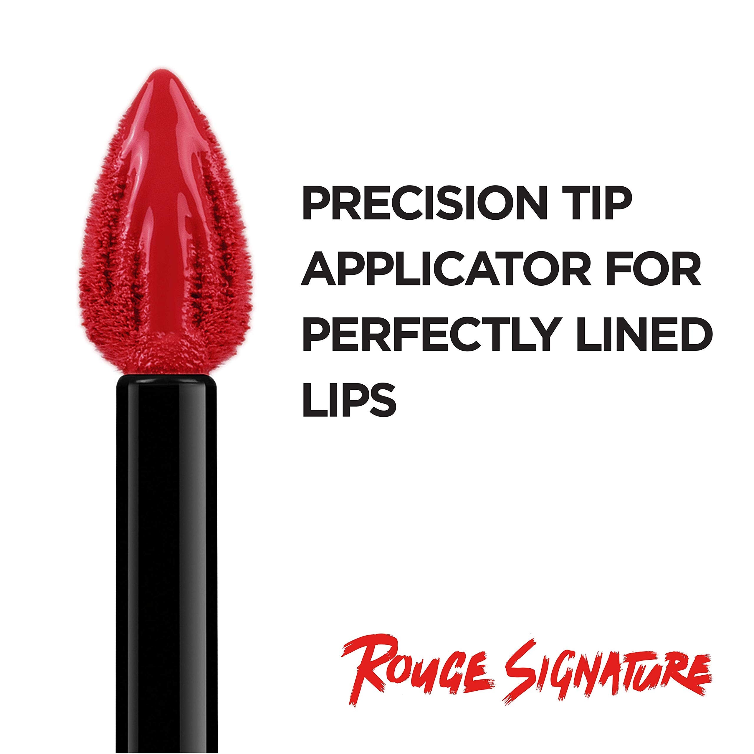 L’Oréal Paris Rouge Signature matte finish on lips with all-day wear.