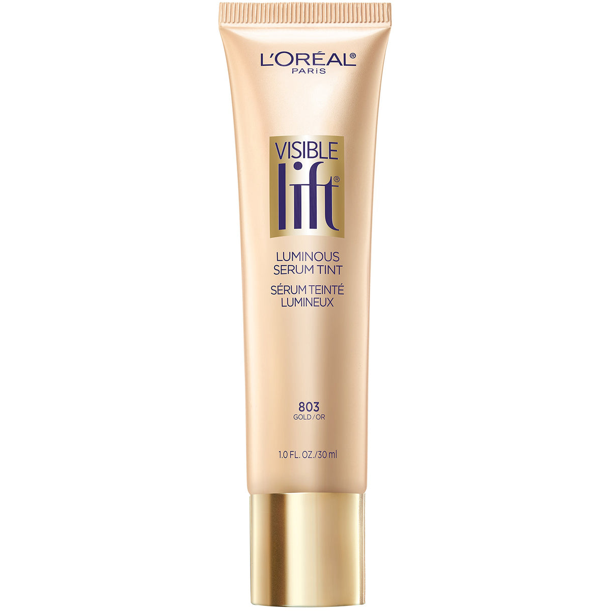 L'Oreal Paris Visible Lift Serum Tint Gold bottle highlights hydrating glow for smooth skin.