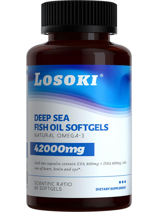 Losoki Deep Sea Fish Oil bottle with 60 burpless softgels