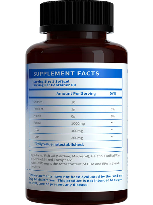 Close-up of Losoki Deep Sea Fish Oil label showing 1000 mg EPA & DHA