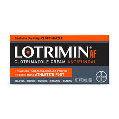 Lotrimin AF cream tube with 1% clotrimazole for targeted antifungal relief.