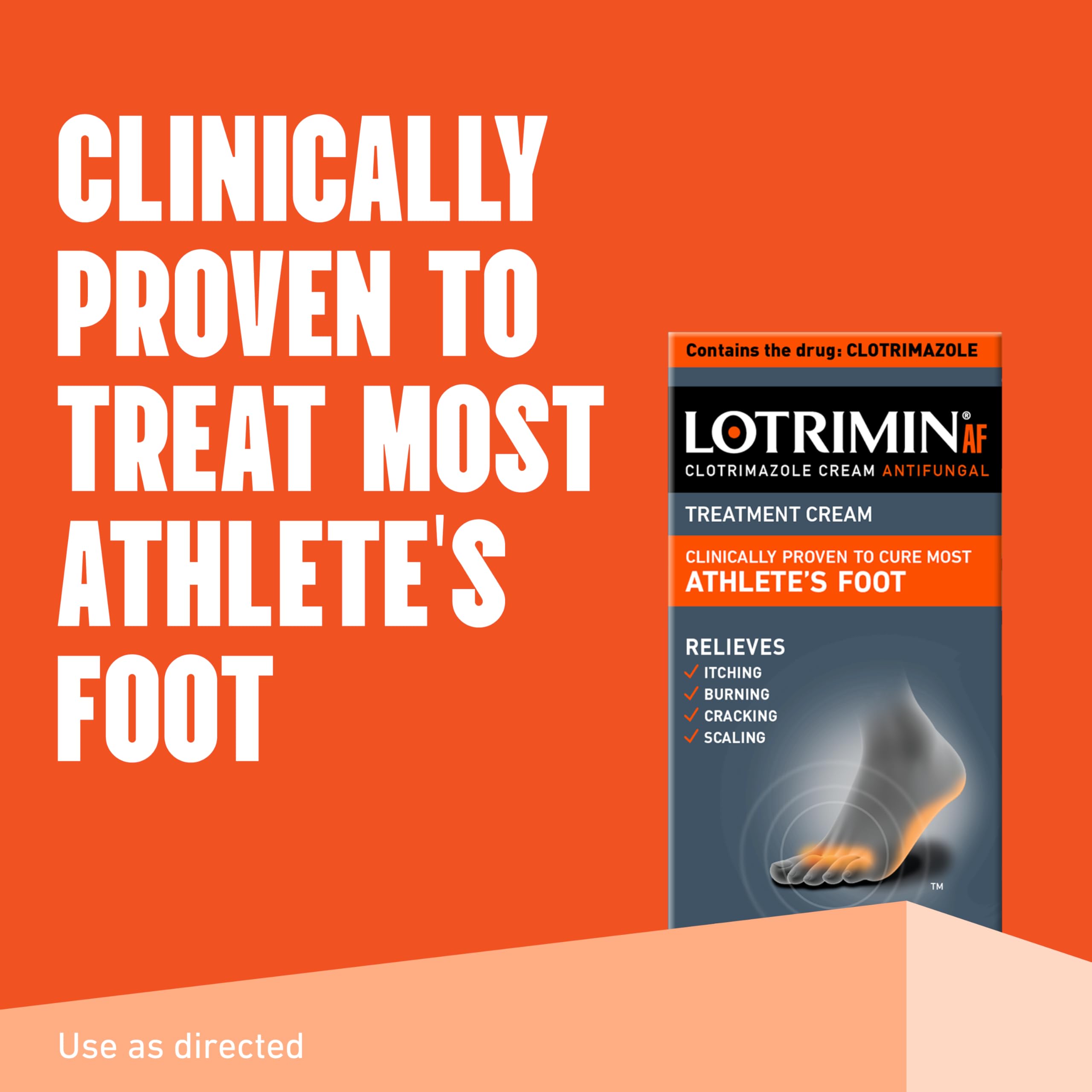 Lotrimin AF cream being applied to the feet for itch and burn relief.