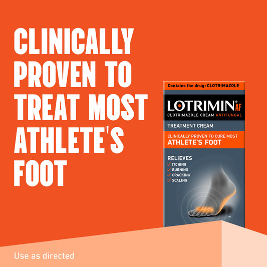 Lotrimin AF cream being applied to the feet for itch and burn relief.