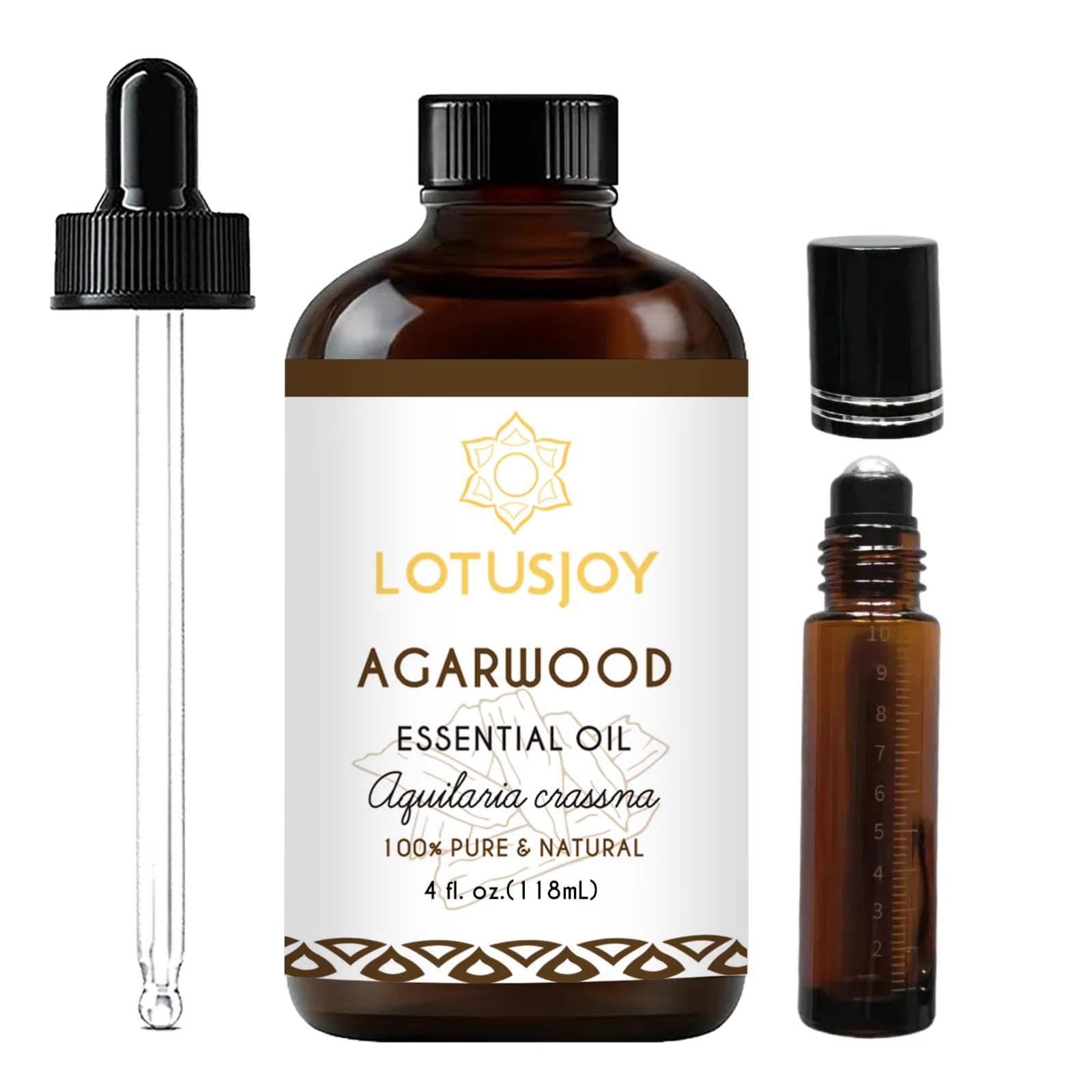 LotusJoy Agarwood Essential Oil 4 oz glass bottle