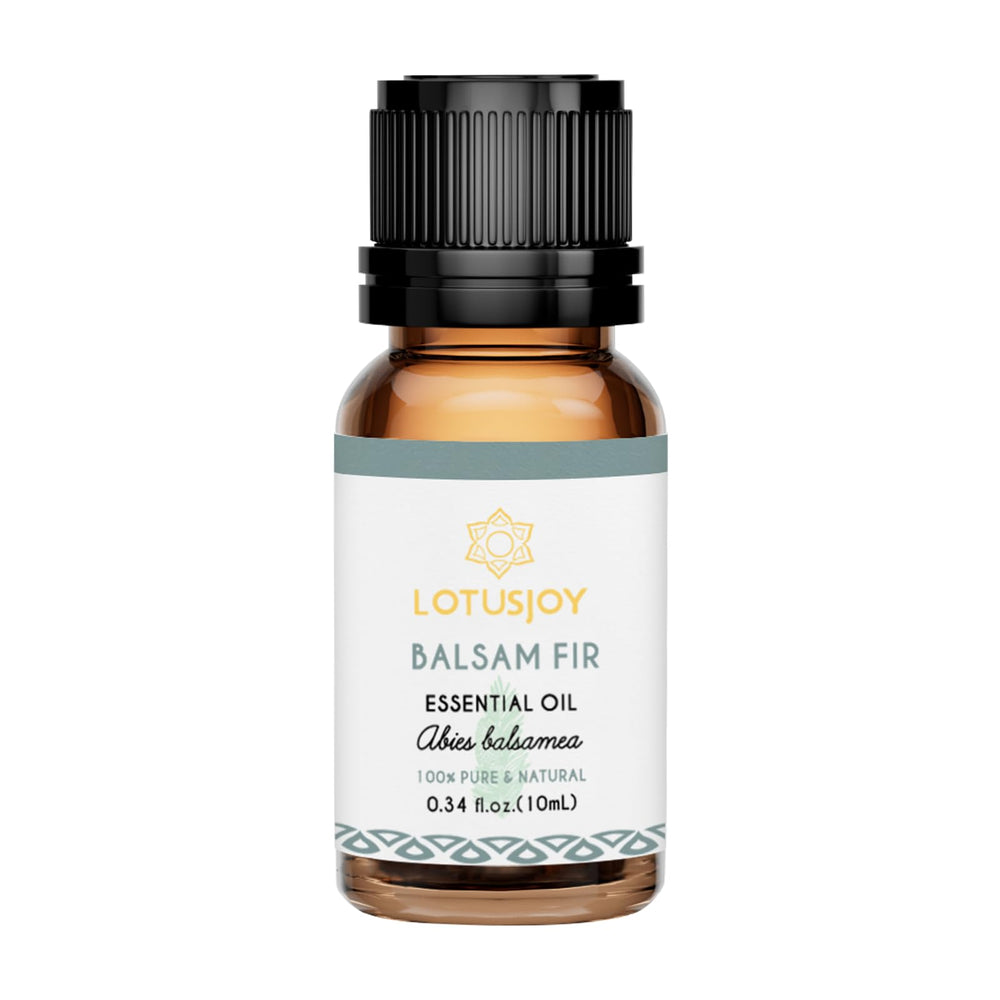 LotusJoy essential oil bottle on neutral background