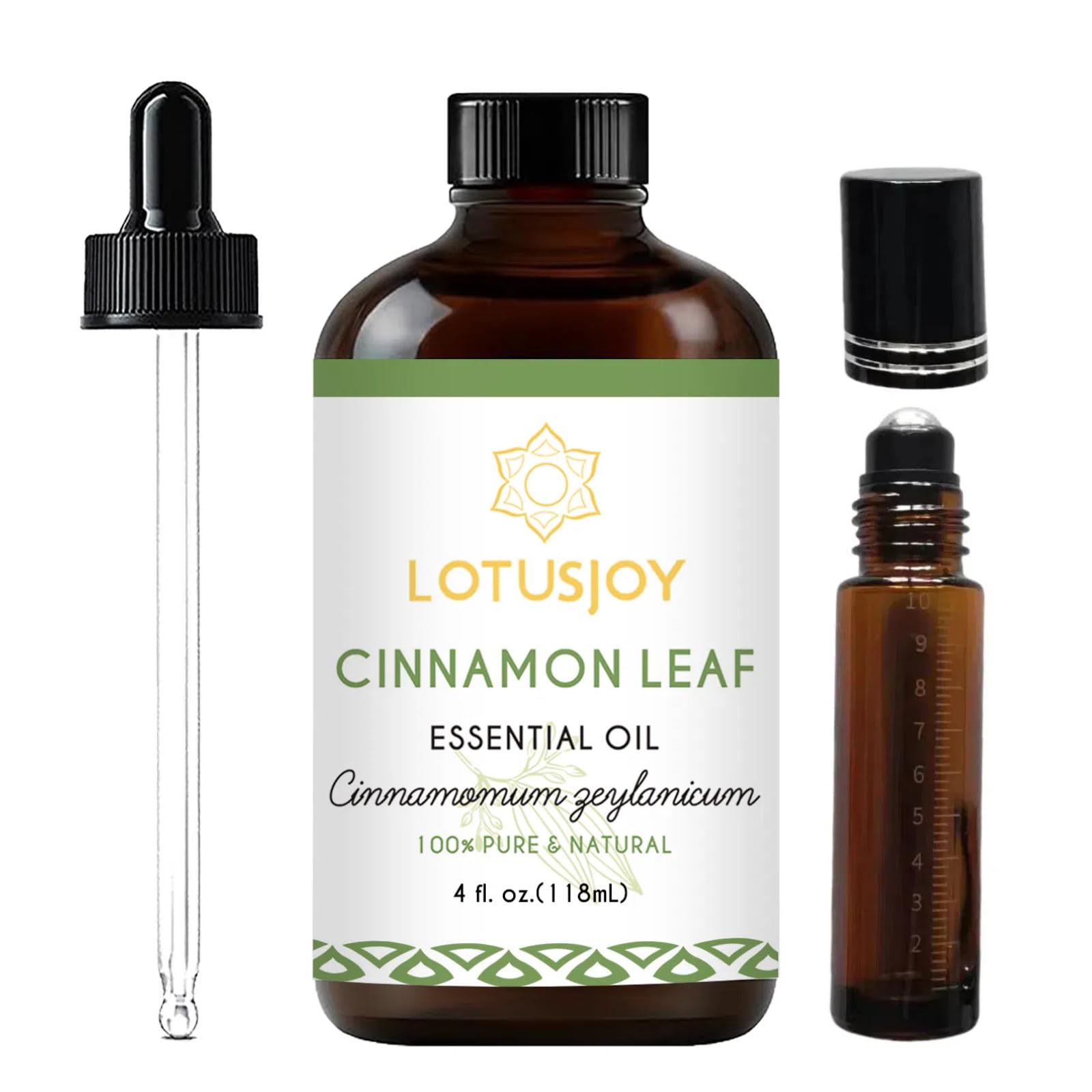 LOTUSJOY Cinnamon Leaf Oil 4 oz in amber glass bottle with dropper