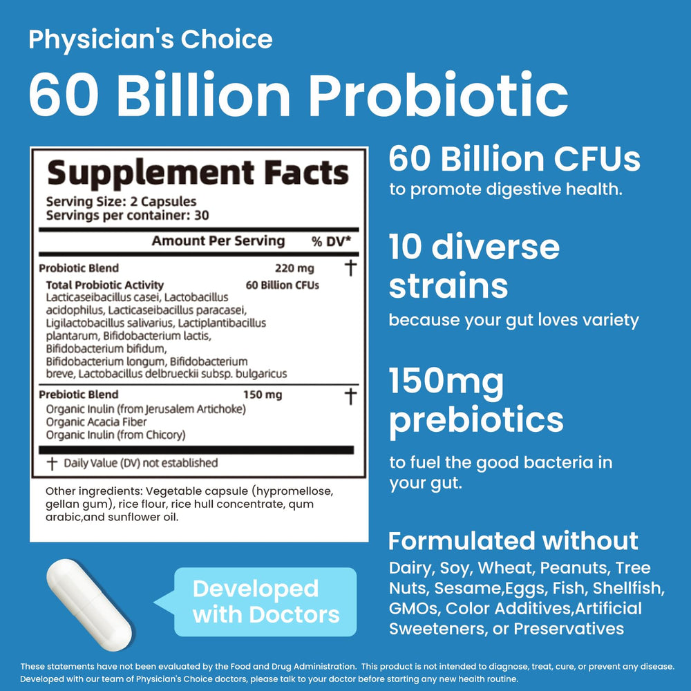 Probiotic bottle highlighting digestive enzymes for gut health