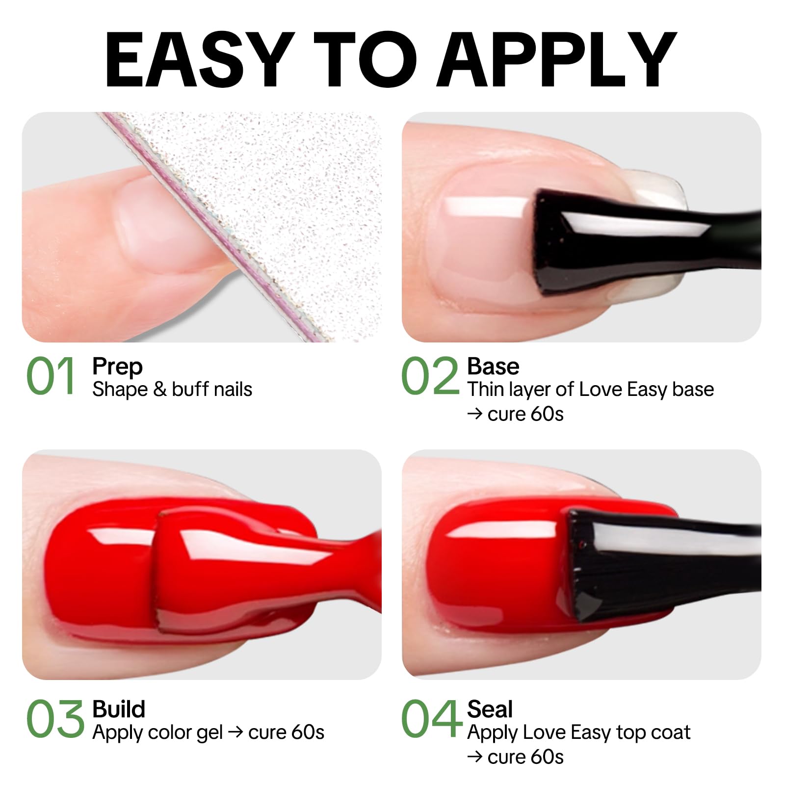 Love Easy Top Coat hypoallergenic formula designed for gentle wear.