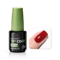 Love Easy Top Coat bottle with wide brush for smooth, one-stroke nail application.