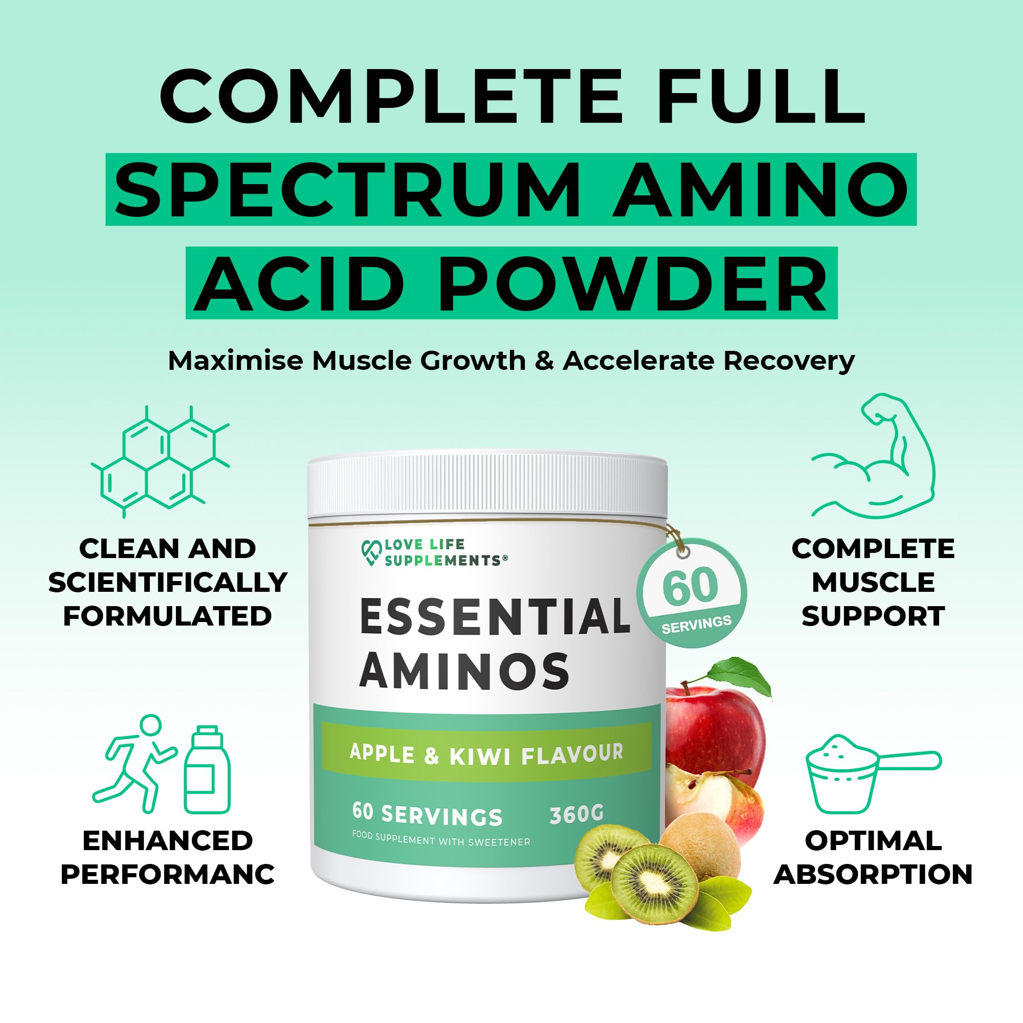 Love Life Supplements powder texture close-up highlighting fine free-form amino blend