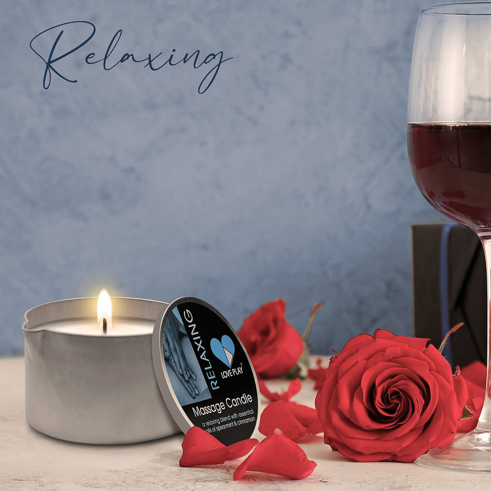 6.76oz LOVE PLAY Massage Oil Candle packaging and size label