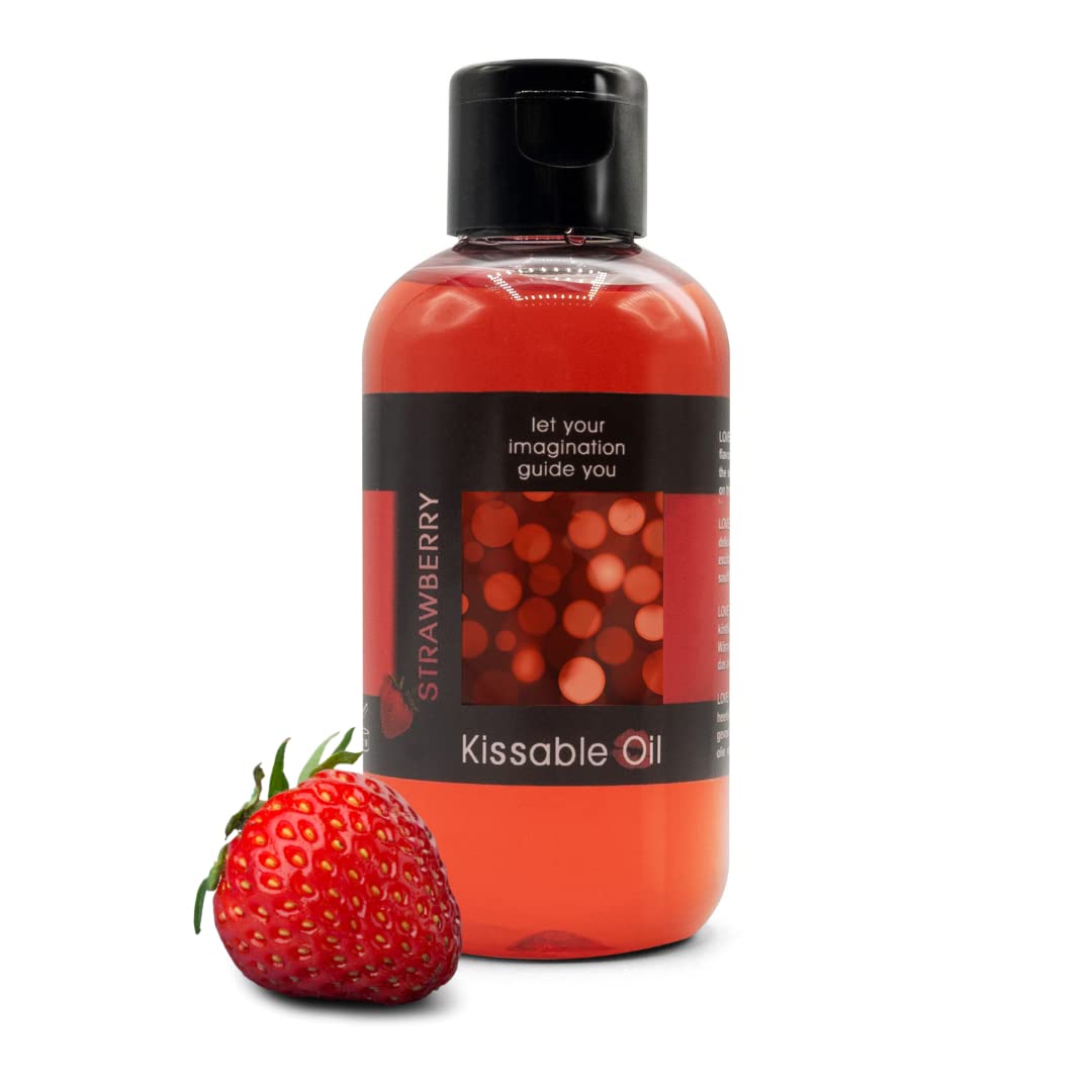 LOVE PLAY Strawberry Flavored full body oil bottle
