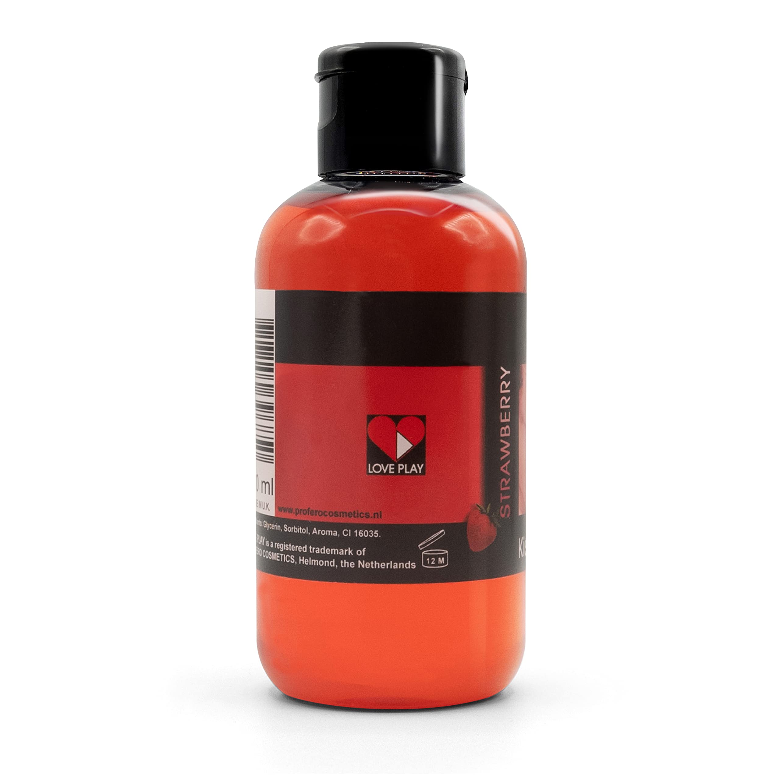 Close-up of strawberry-flavored kissable oil texture