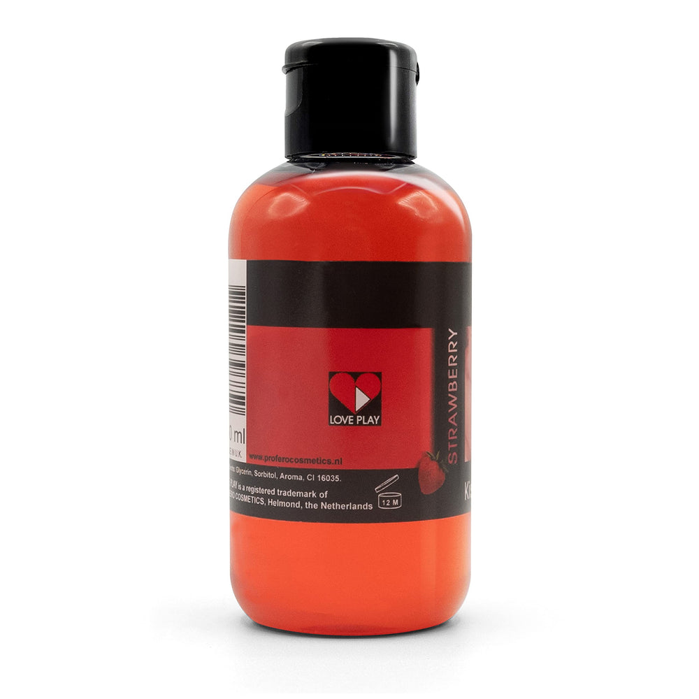 Close-up of strawberry-flavored kissable oil texture
